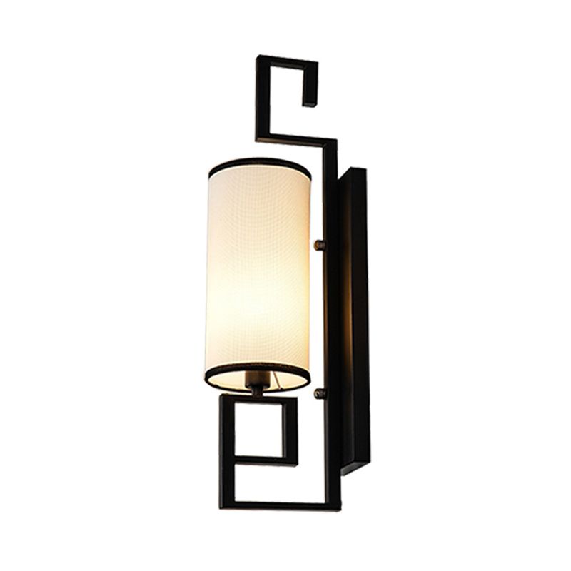 1 Light Sconce Light Fixture Classic Cylinder Metal Wall Mount Lighting in Black/Gold with Fabric Shade