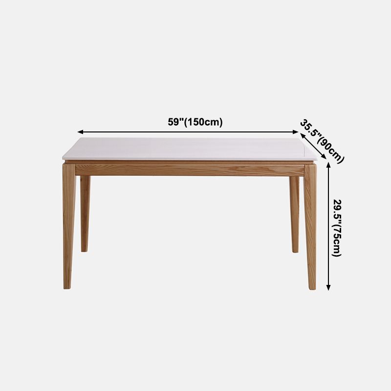 Middeleeuwse moderne marmeren rechthoekige tafel witte tafel met houten basis en 4 poten