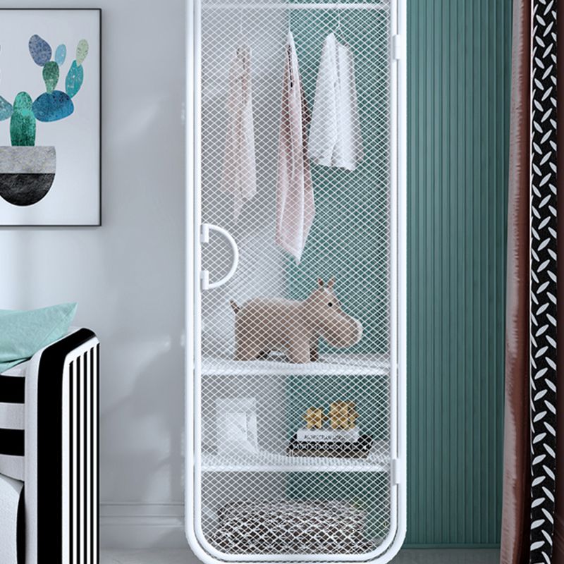 Modern 2-door Wardrobe Armoire Steel Storage Cabinet with 2 Shelves and Clothes Rail