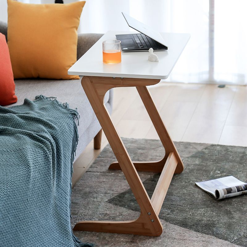 Modern Z-Shaped Wooden End Table 15.7" D Simple Bamboo Side Table