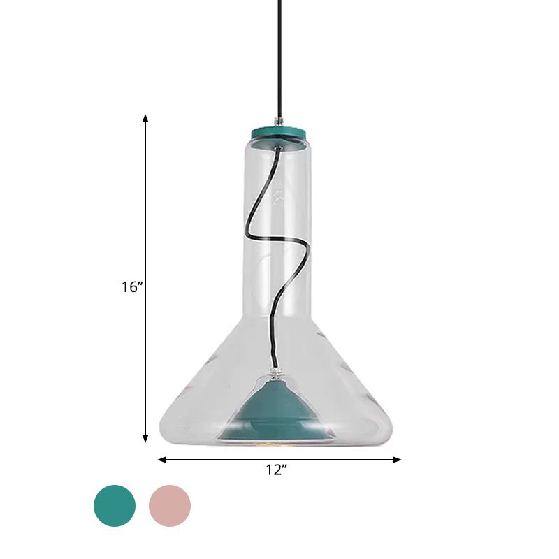 Blue/Rose Gold Conical Hanging Lamp Macaron Style Iron LED Pendant Ceiling Light with Extra Outer Funnel Shade