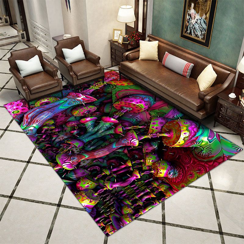 Red Contemporary Rug Polyester Graphic Indoor Rug Stain Resistant Rug for Home Decoration