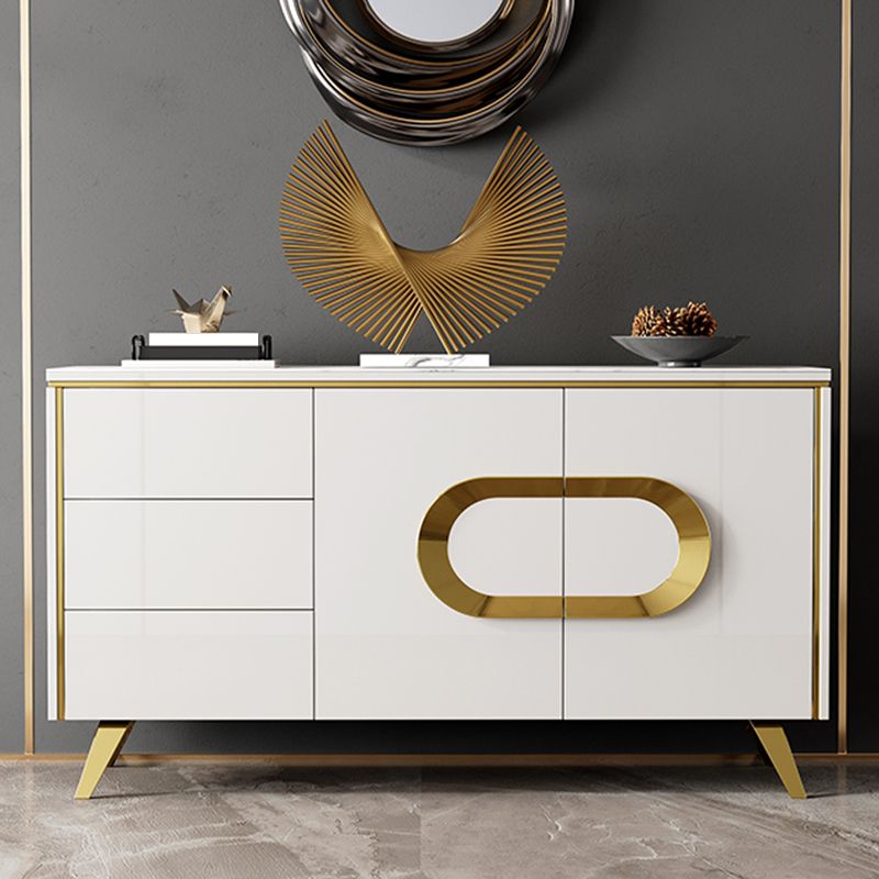 Modern Style Buffet Table Stone Side Board with Drawers and Cabinets