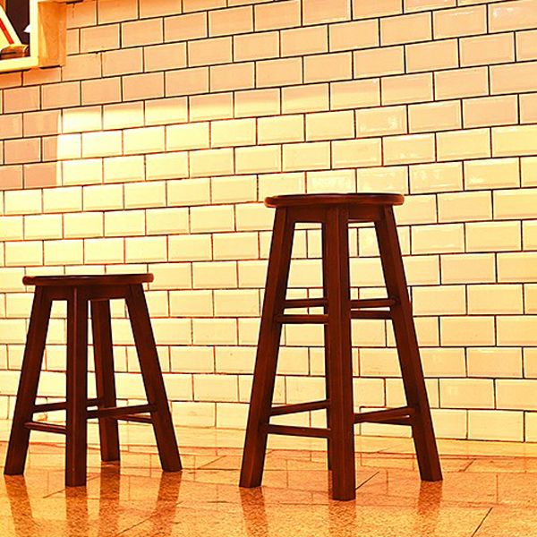 Modern Armless Backless Counter Stool Wood Cafe Bar Stool with Pedal and Wooden Seat