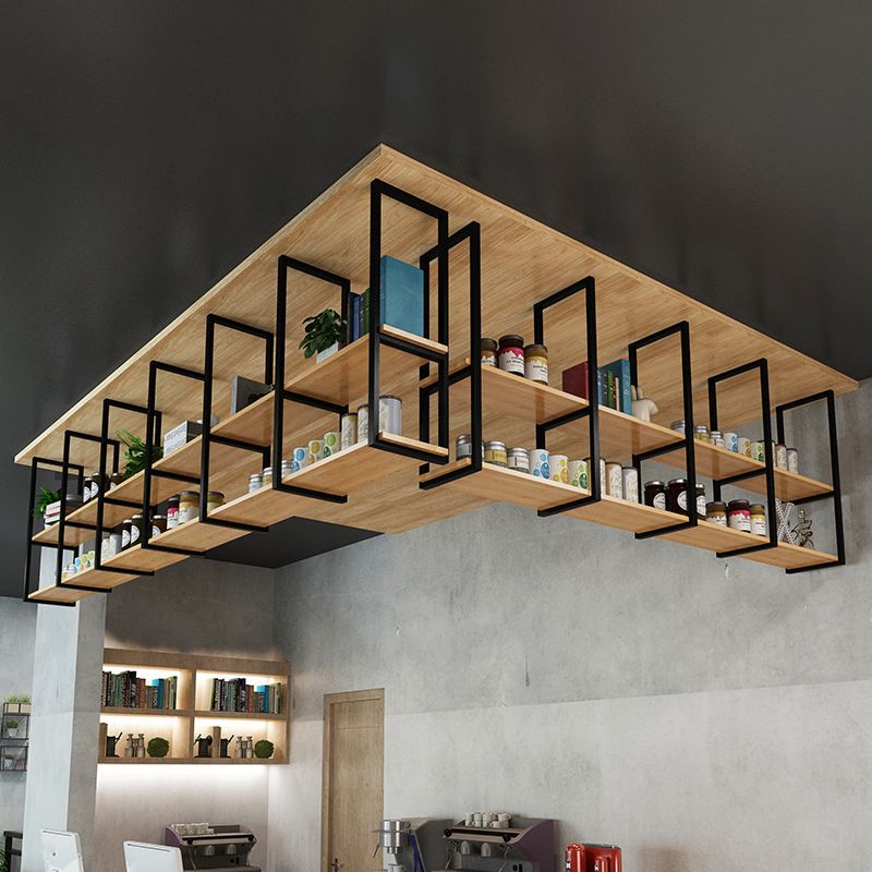 Metal and Wooden Shelf Bookcase Modern Wall Mounted Natural Bookshelf for Study Room