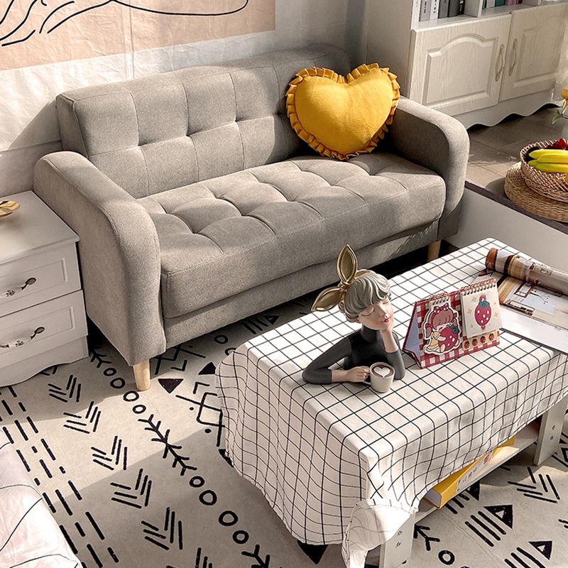 Tufted Fabric Sofa with Four Wooden Legs Square Tufted Sofa for Bonus Room