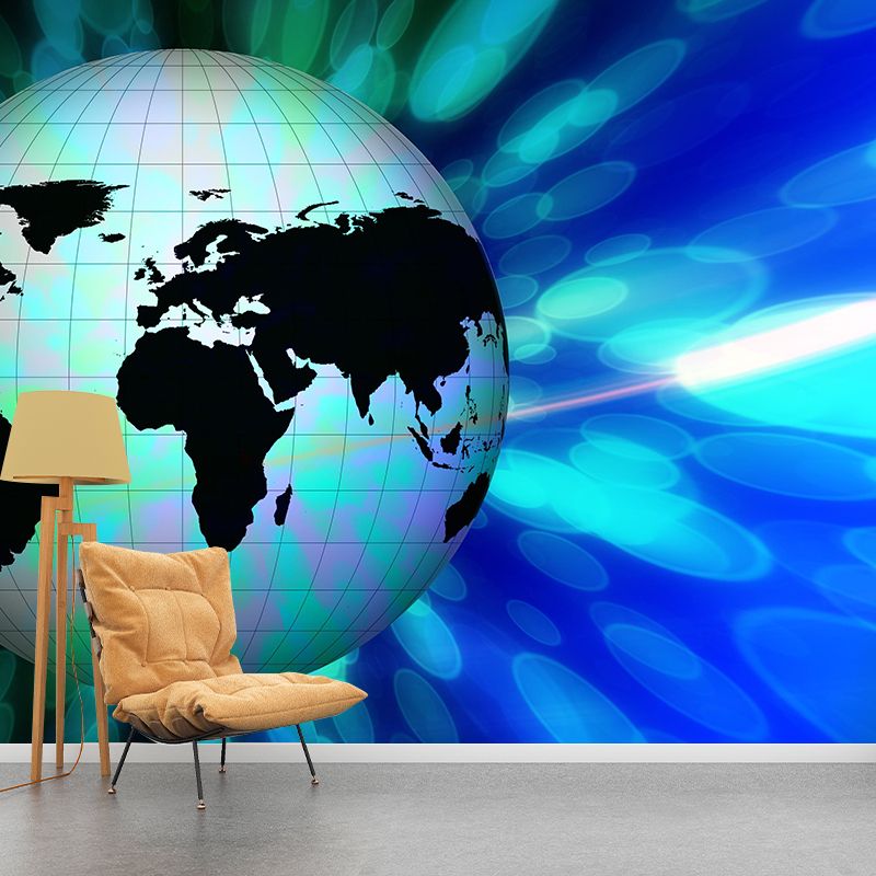 World Map Wall Mural Wallpaper Eco-friendly Wall Mural in Blue