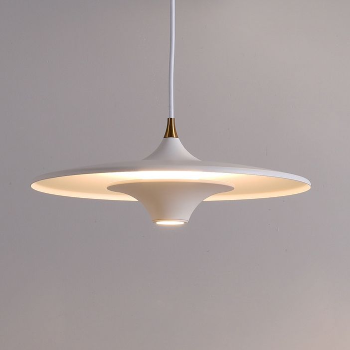 Moderne minimalistische LED -hangende lamp gelakte ijzeren schotel hanglamp met acrylschaduw
