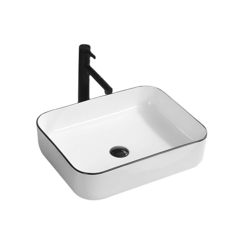Contemporary Bathroom Sink with Pop-Up Drain Porcelain Rectangular Vessel