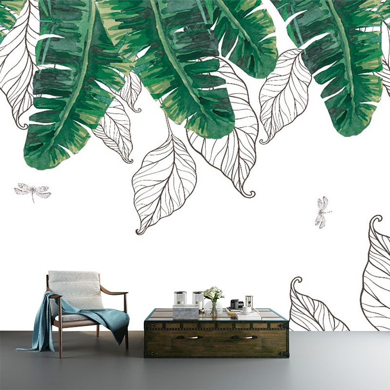 Illustration Banana Leaf Mural Wallpaper Whole Wall Covering for Bedroom, Personalized Size