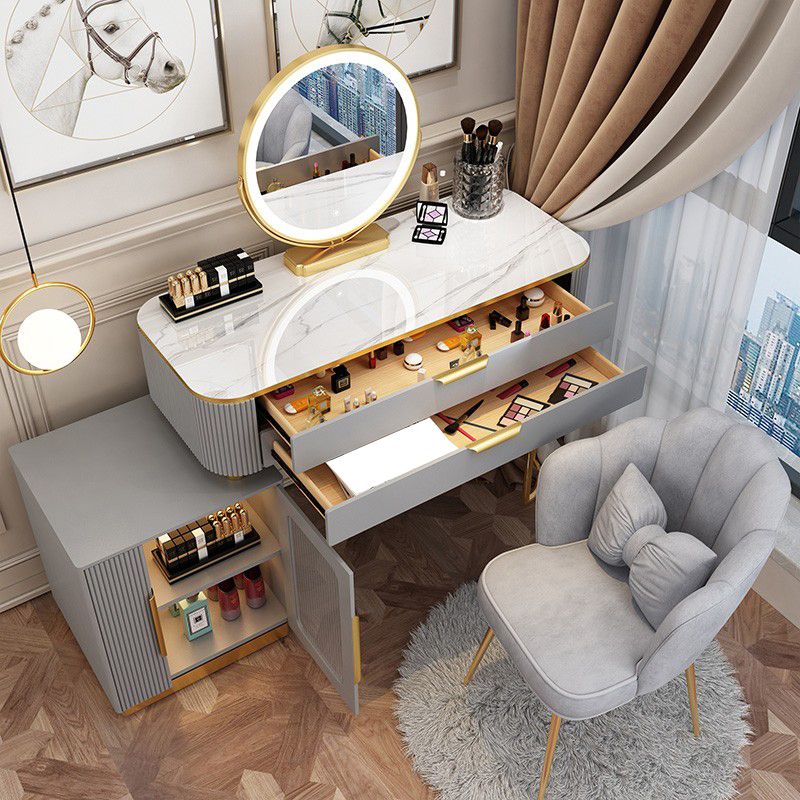 Glam Style Vanity Dressing Table with 2 Drawers and Stone Top