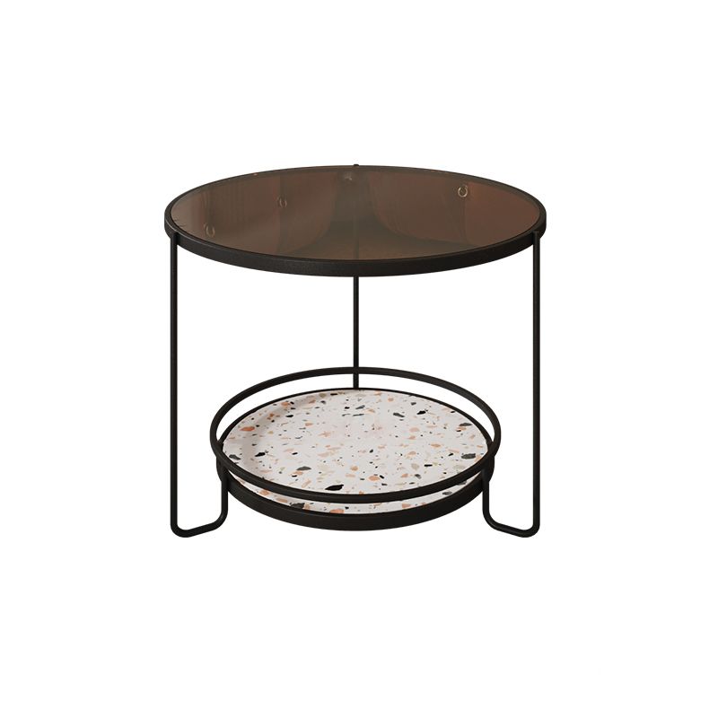 Round Minimalist Coffee Table Glass Top Steel Coffee Table for Living Room