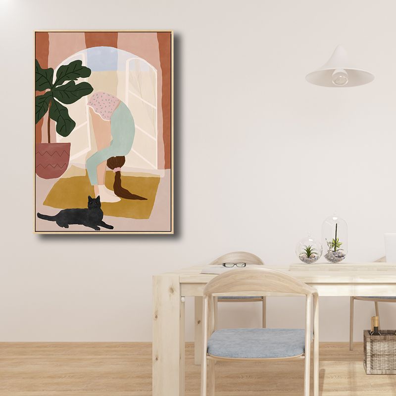 Pink Exercise Girl Canvas Minimalism Style Textured Wall Art Print for Living Room