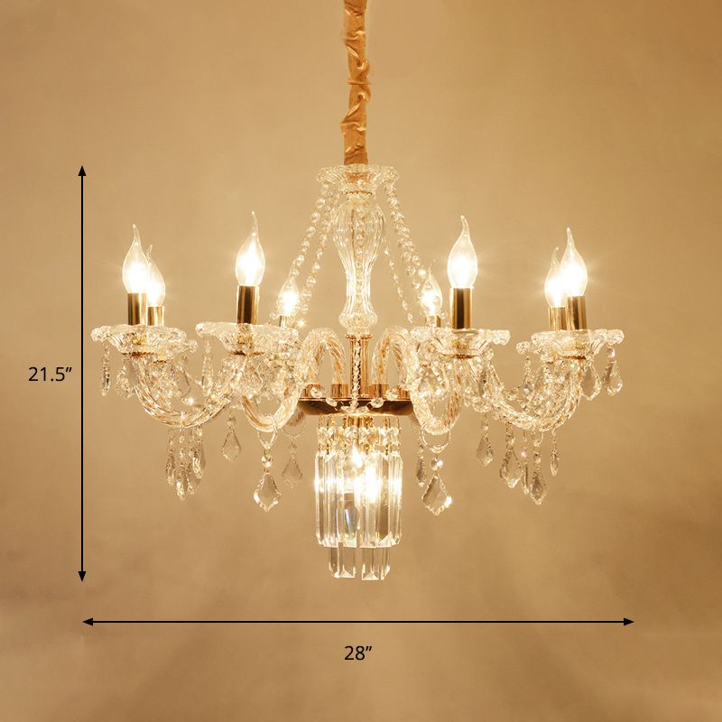 Bell/Candle Crystal Chandelier Light Vintage 8 Lights Dining Room Pendant in Gold with/without Fabric Shade