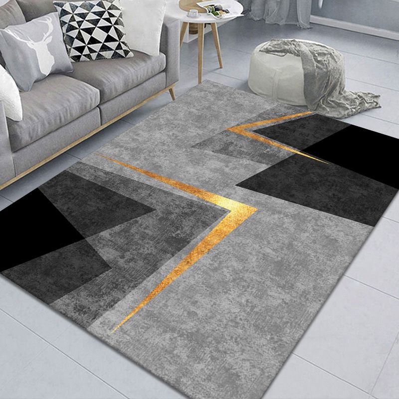 Black Modern Rug Polyester Pattern Indoor Rug Stain Resistant Rug for Living Room
