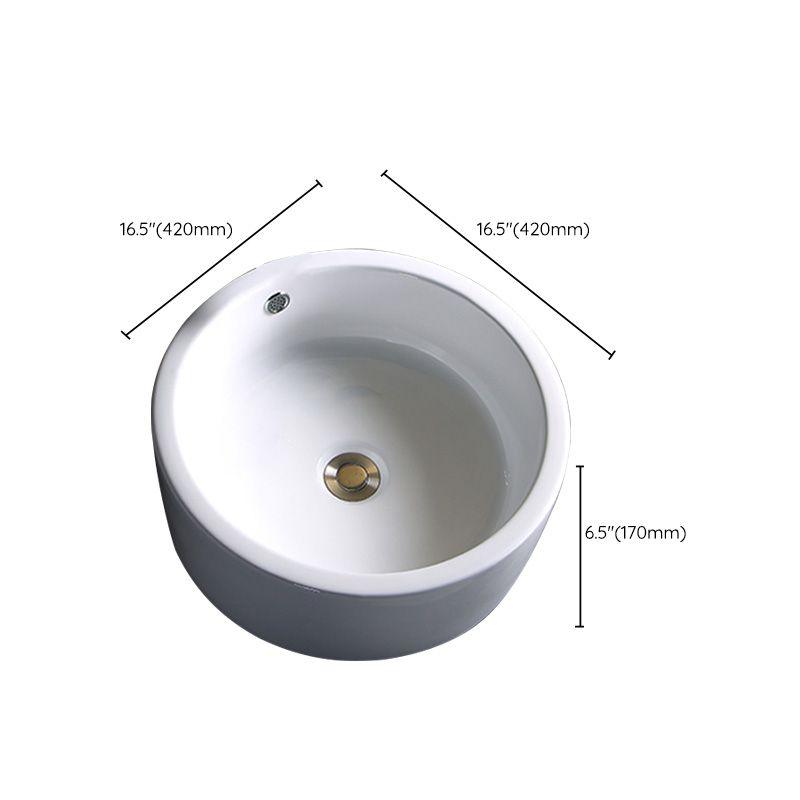 Modern Bathroom Sink Porcelain Pop-Up Drain Round Vessel Bathroom Sink