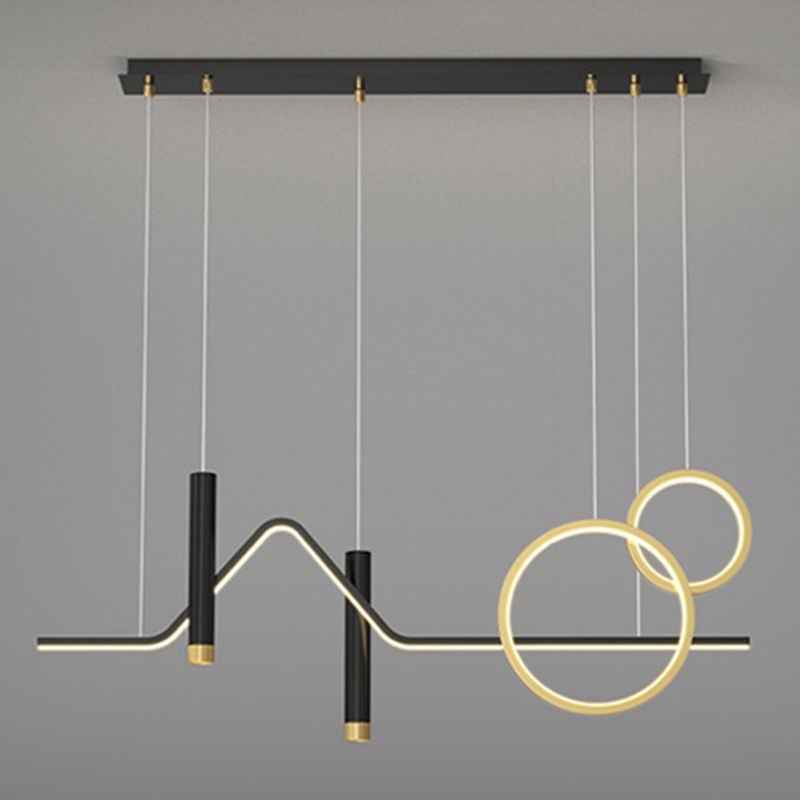 Isola di sospensione lineare contemporanea Light Metal Led Room Isola lampadario in oro-nero