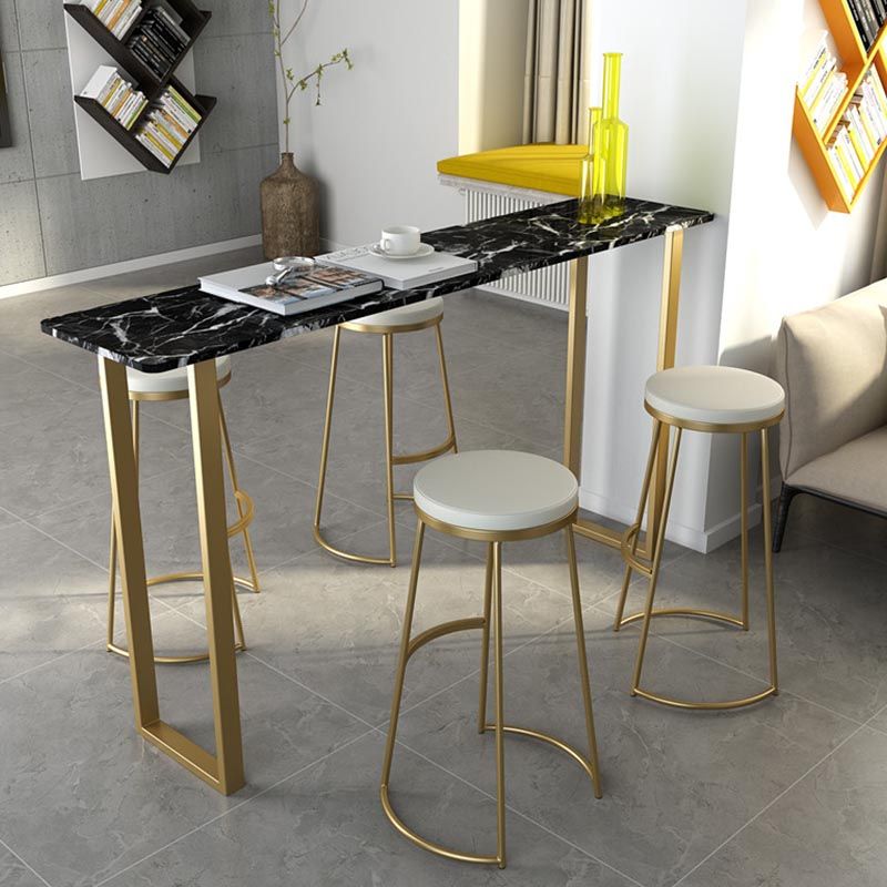 Glam Style Rectangle Stone Bar Table 42-inch Height Gold Sled Pedestal Bistro Table