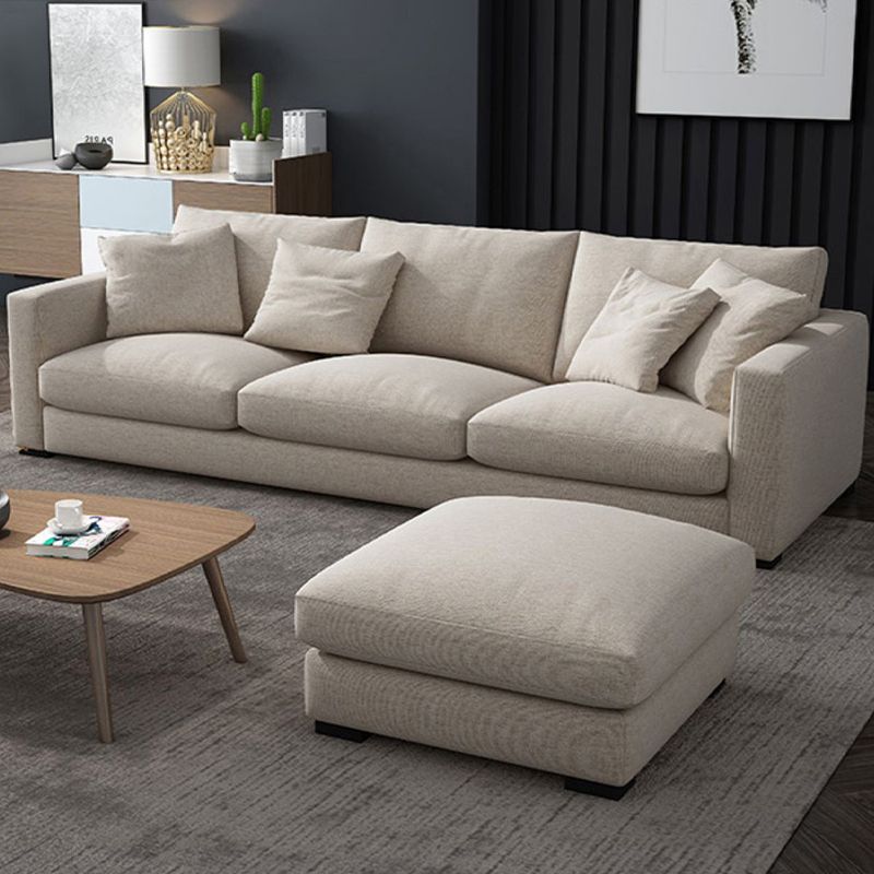 Square Armrest Latex/sponge Padded Fabric Design Wood Base Sofa