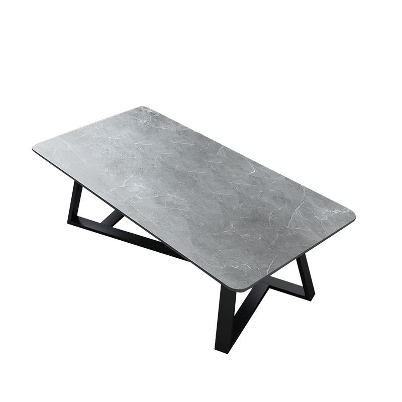 Glam Rectangle Stone Top Coffee Table with Iron Cross Legs Cocktail Table