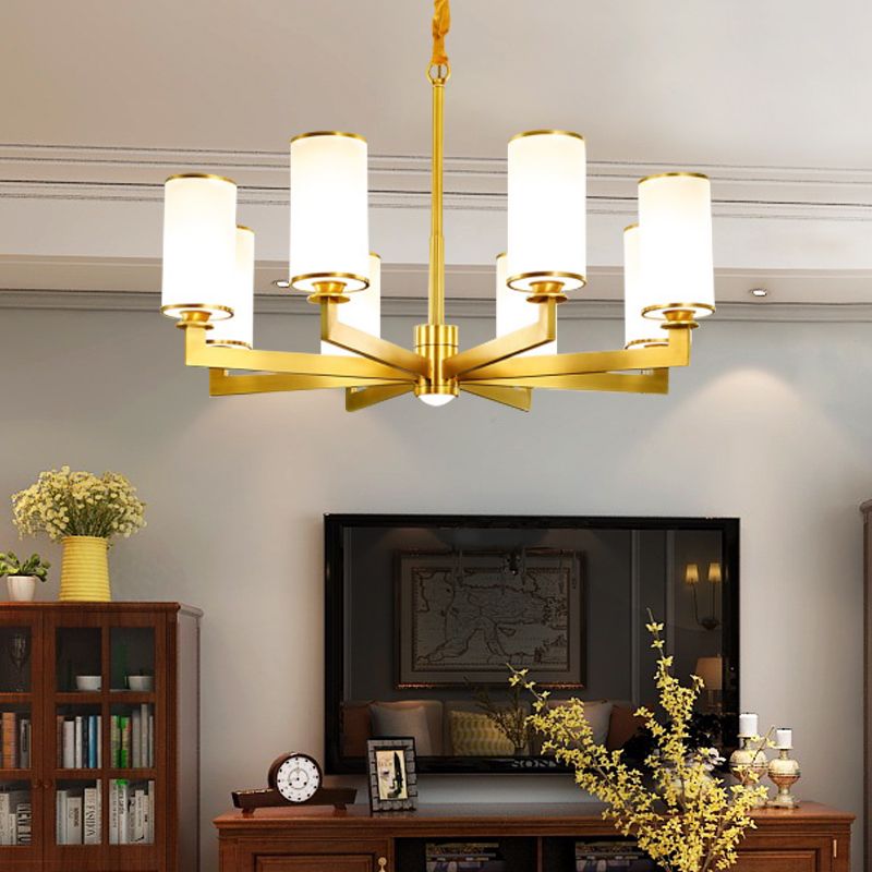 Cylindrical Chandelier Light Minimalist Style Metal Gold Suspended Lighting Fixture