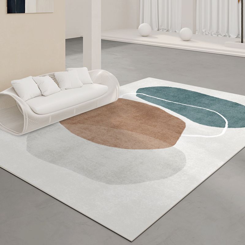 White Modern Rug Polyester Color Block Rug Non-Slip Backing Rug for Sitting Room