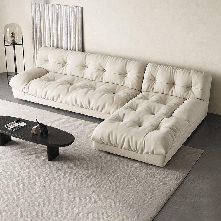 Modern White Tufted Sofa & Chaise 29.92" H Velvet Armless Sofa