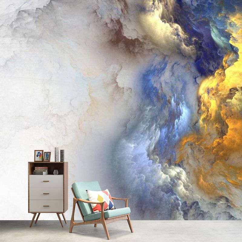 Yellow-Blue Cloud Mural Wallpaper Abstract Decorative Waterproof Wall Covering for Home