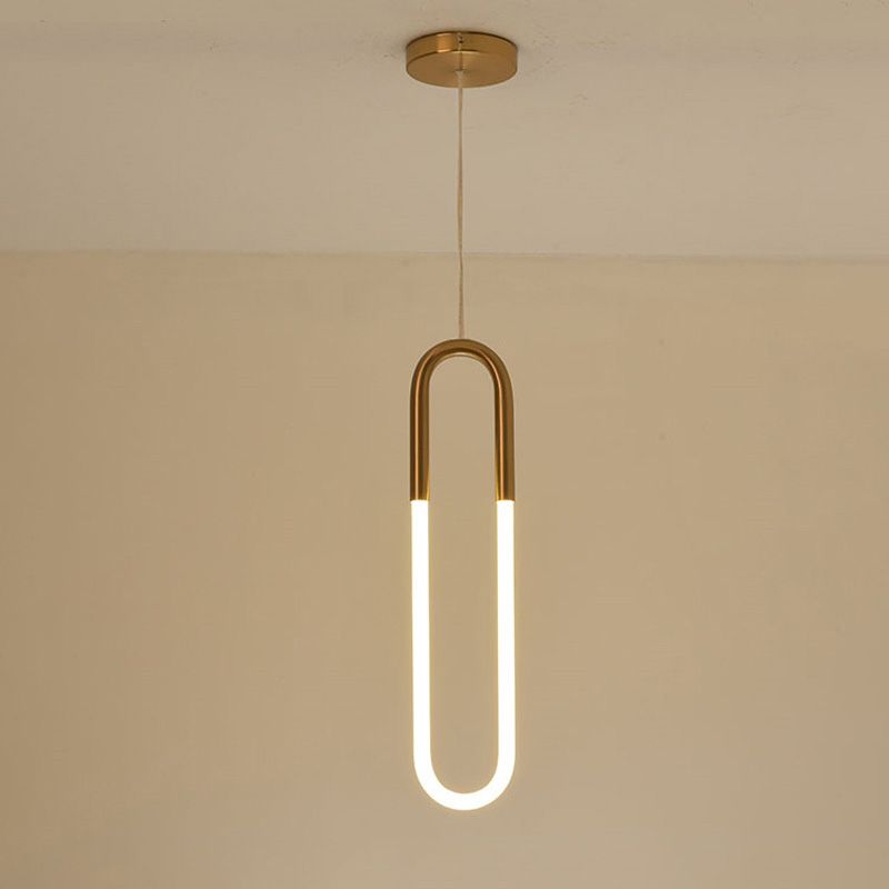 Metal Oblong Hanging Light Fixture Minimalist Style LED Gold Pendant Light Fixture