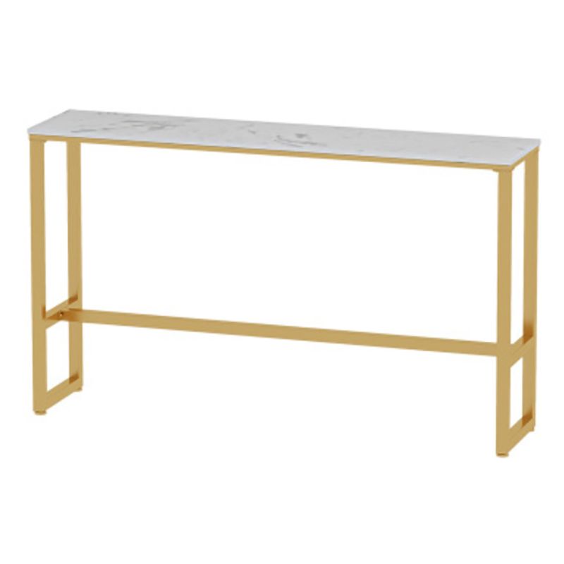 Glam Rectangle Faux Marble Pub Bar Table Gold Iron Bar Dining Table with Trestle Pedestal