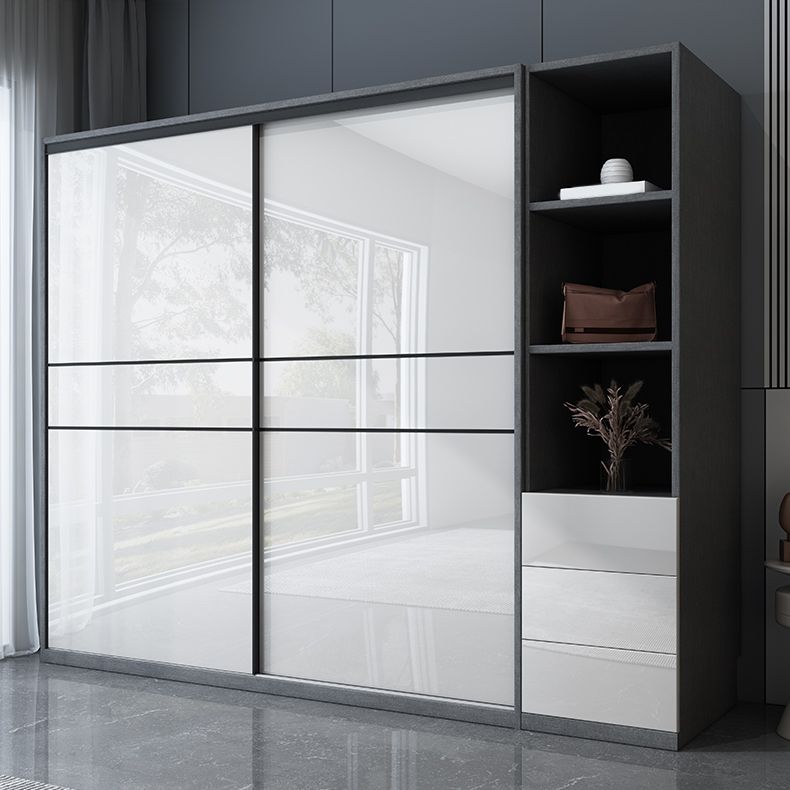 Glossy White Manufactured Wood Storage Cabinet Modern Cabinet with Sliding Doors