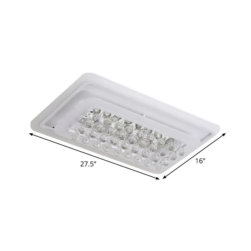 Rectangle Acrylic Flush Mount Lamp Contemporary LED White Ceiling Flush in Warm/White Light with Crystal Accent for Living Room