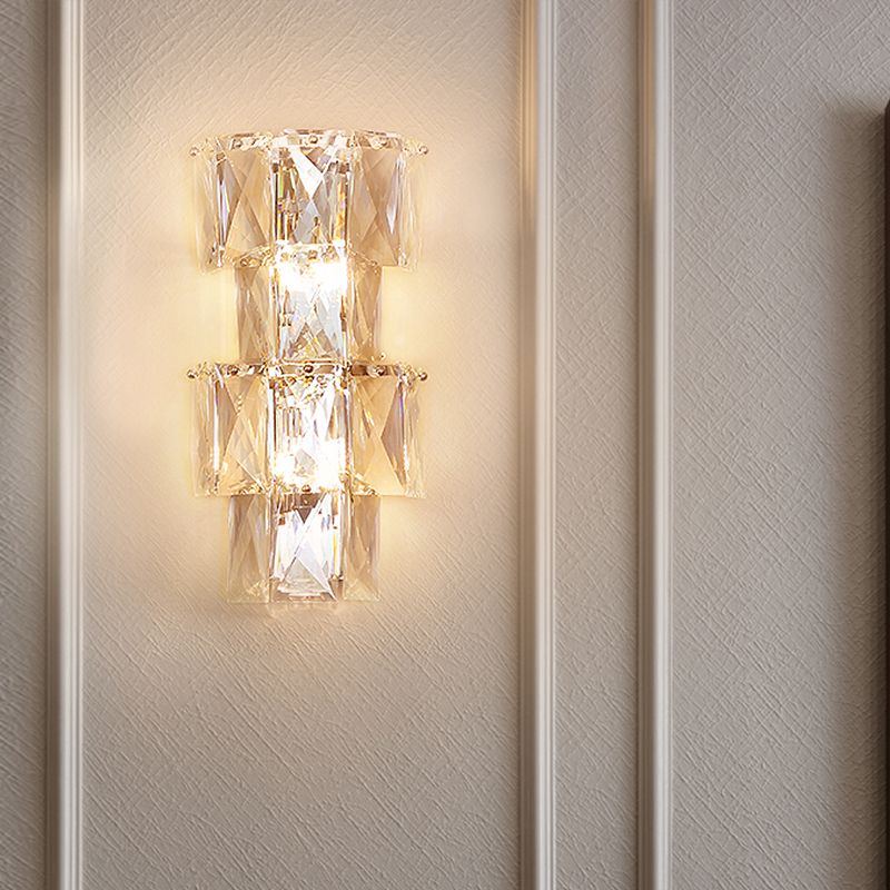 Tier Ice Cube Wall Lamp Kit Contemporary Clear Crystal 4 Bulbs Sconce Light Fixture
