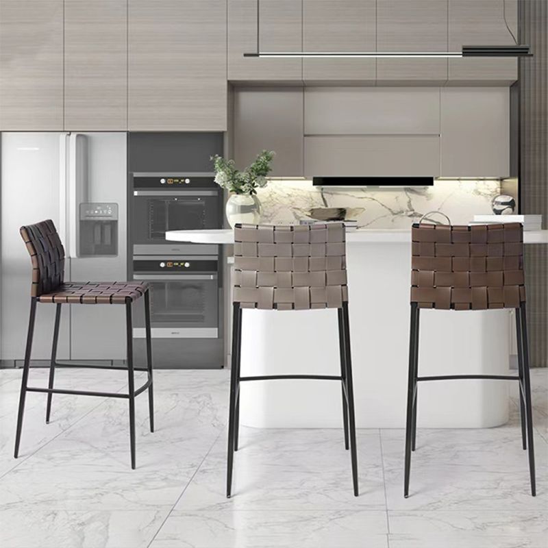 Modern Faux Leather Counter Stool Square Low Back Bar Stool for Indoor