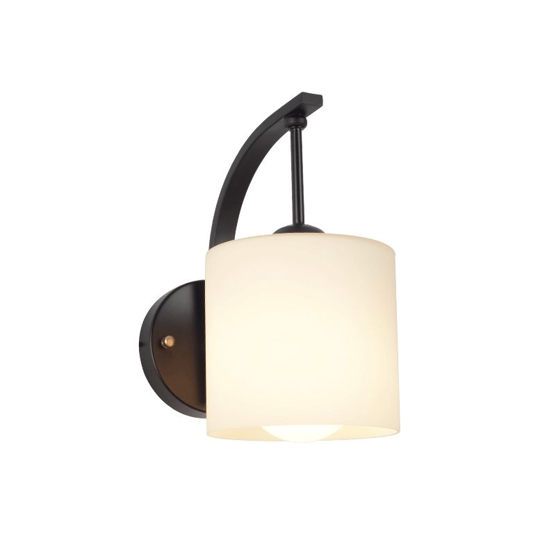 Modernisme 1-licht wandkandelaar zwarte afwerking cilindrische wandlamp armatuur met opaalglasschaduw