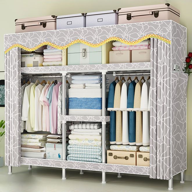 Steel Frame Wardrobe Armoire Contemporary Style Wardrobe Cabinet for Bedroom