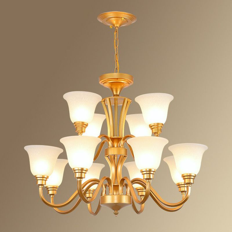 Rustikale glockenförmige Suspension lichtcreme Glas Kronleuchter Beleuchtung für Esszimmer