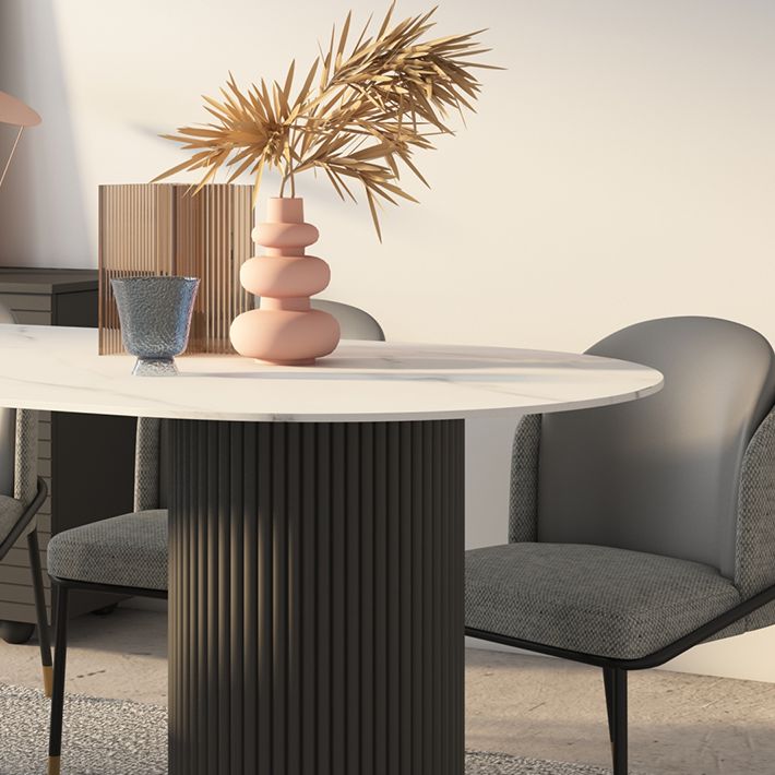 Moderne witte tafel van gesinterd steenblad voor restaurant Ovale tafel met dubbele voetstukbasis