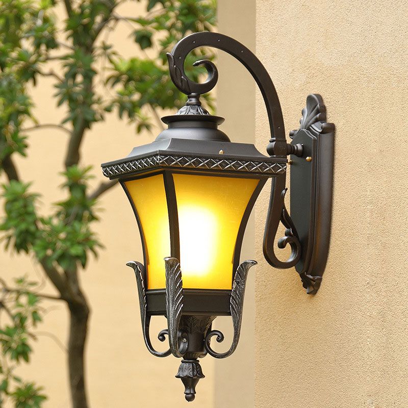 1 Head Tan Glass Wall Mount Light Traditional Coffee Square Bell Outdoor Wall Light Fixture