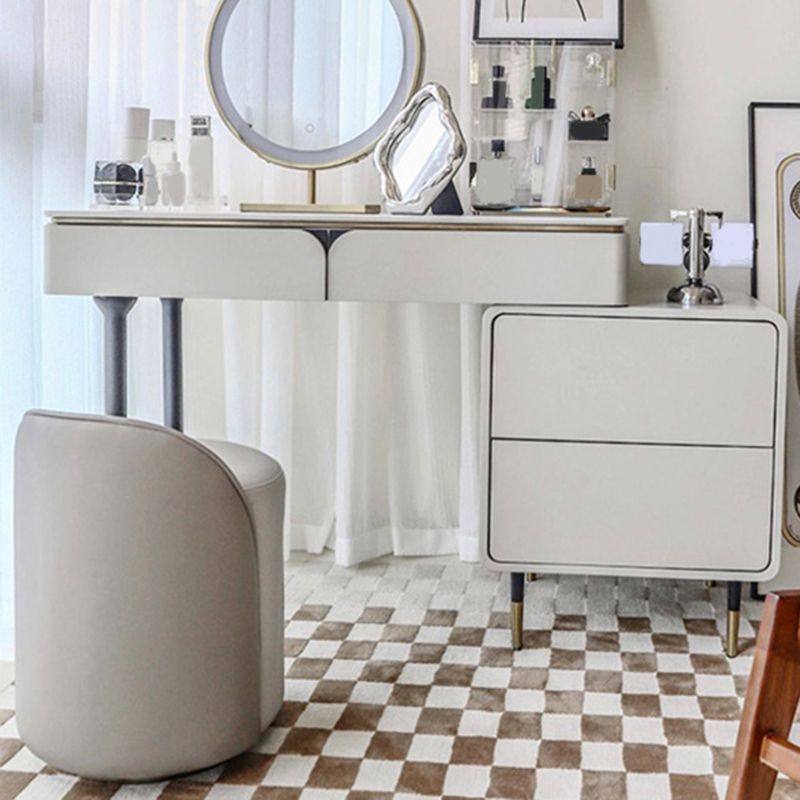 White Vanity Metal Make-up Vanity Stone Top Dressing Table Stool Set