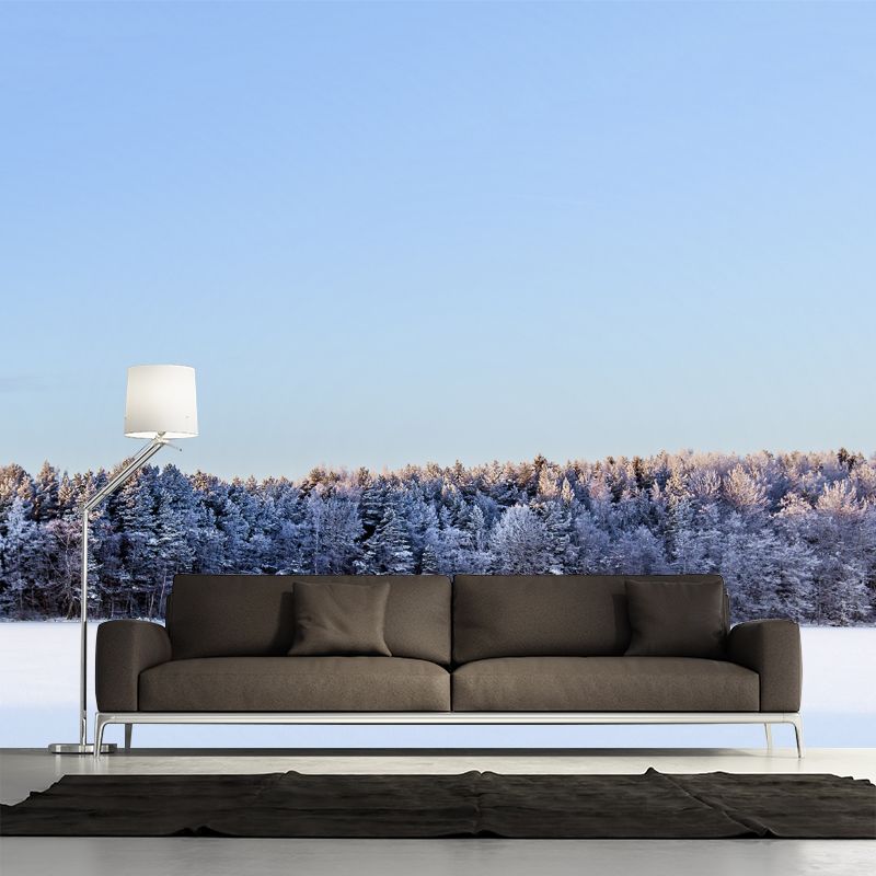 Snowy Forest Open Land Mural Modern Stain Resistant Bedroom Wall Art, Custom Made