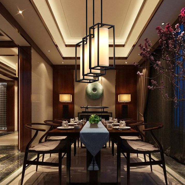 Cilinder eetkamer hanglampverlichting stof moderne suspensie hanger licht in beige