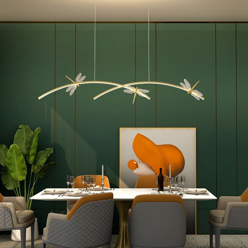 4 Light Linear Dragonfly Island Lights Modern Chandelier Metal Island Lighting