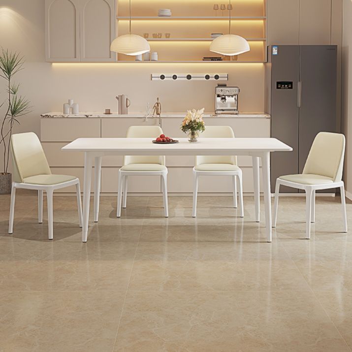 Modern Rectangular Dining Table White Stone Tabletop with Wood Legs