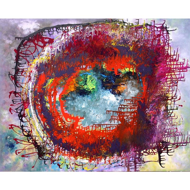 Modern Spray Paint Artwork Mural Purple-Red Stain Resistant Wall Decor for Bedroom