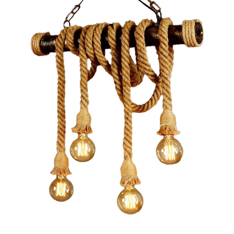 Industrial Hanging Light Exposed Bulb Island Lamp with Rope for Restaurant