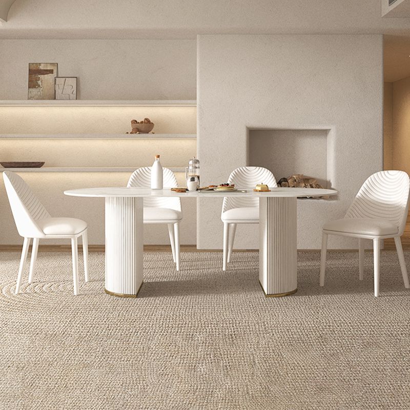 Modern Oval Dining Site Table Stone and Metal White Base Dinner Room Kitchen Table