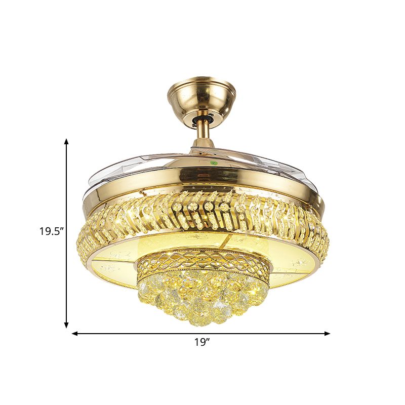 Kreisförmige tolle Raum Deckenventilator Leuchtdüfel mit Kristall 19 "W LED LED einfache Semi-Flush-Lampe in Gold, 4-Blade