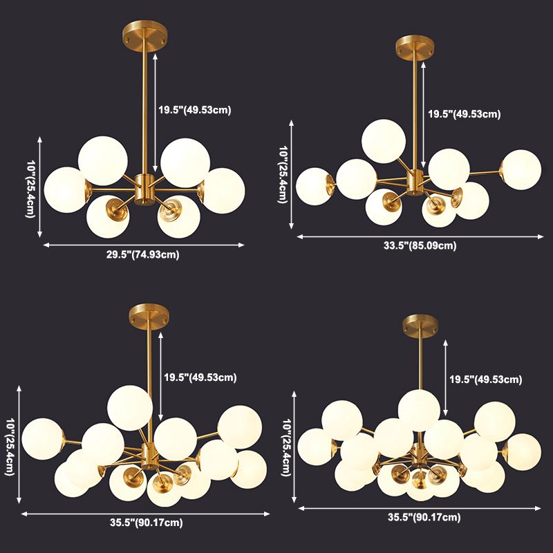 Lampadino in stile moderno oro Modern Light White Glass Globe Shade Hanging Lampada per soggiorno