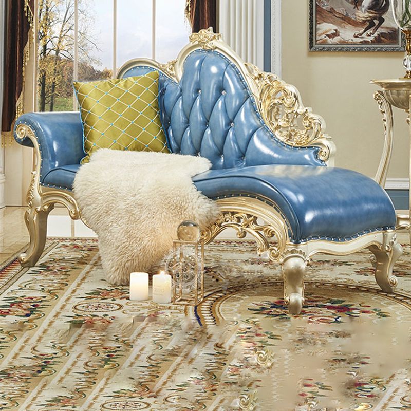 Genuine Leather Accent Chair Traditional Solid Wood Rolled Arms Chaise